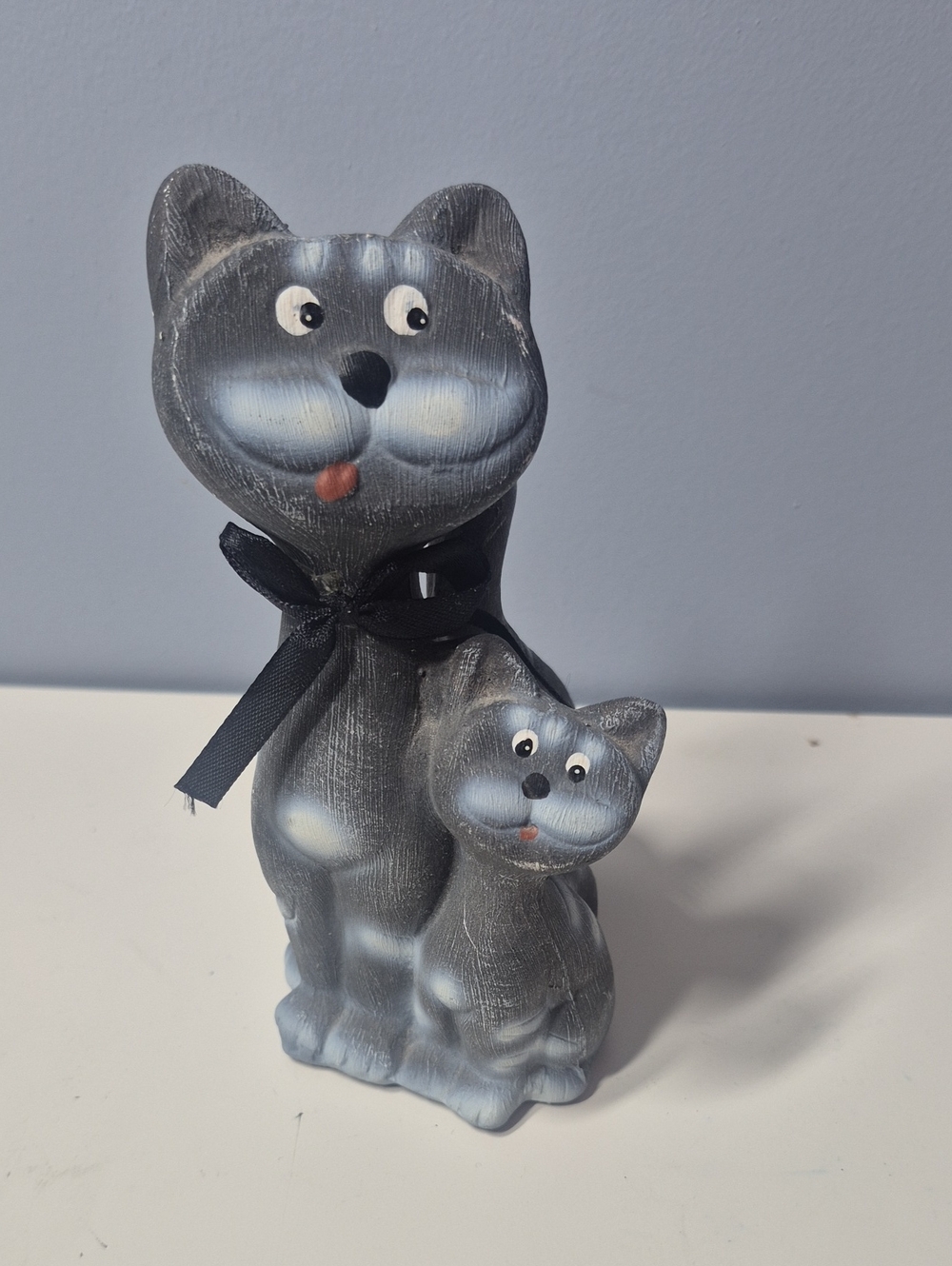 Ceramic Gray Cat Duo Figurine Pet Decor -